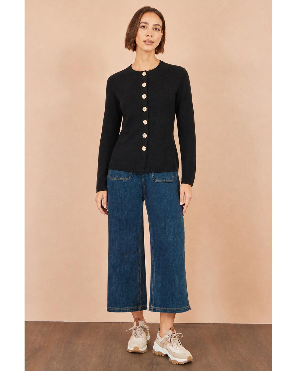 Yumi' Black Knitted Fitted Peplum Cardigan