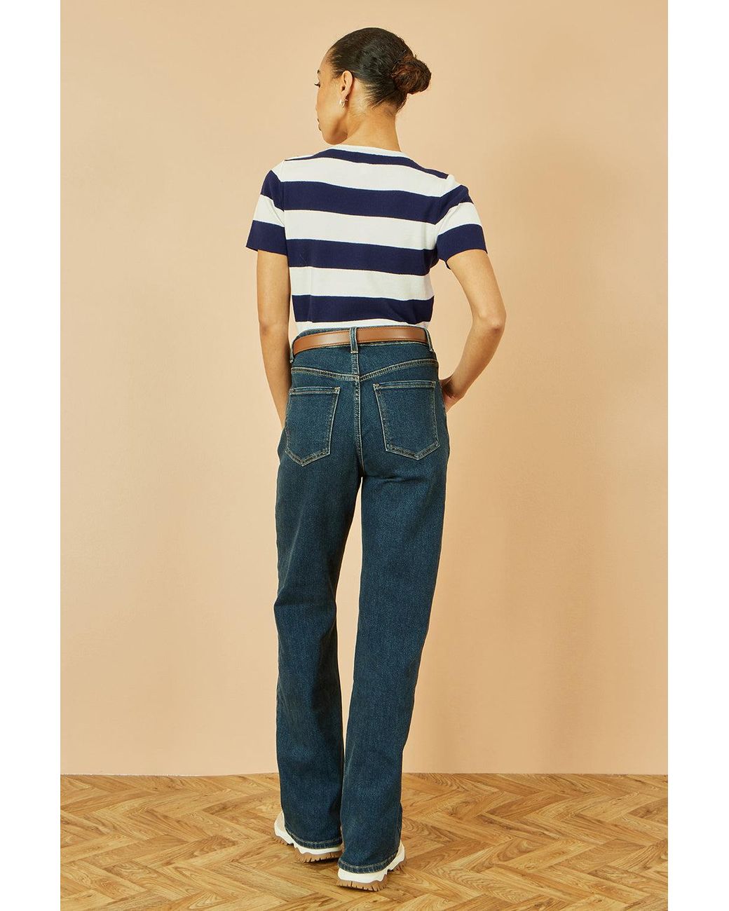 Yumi' Blue Block Stripe Knitted Top With Button Details