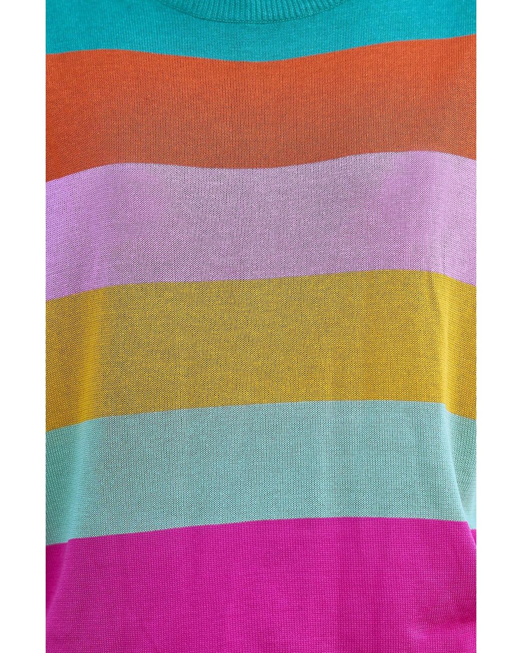 Yumi' Blue Multicolour Block Stripe Relaxed Knitted Top