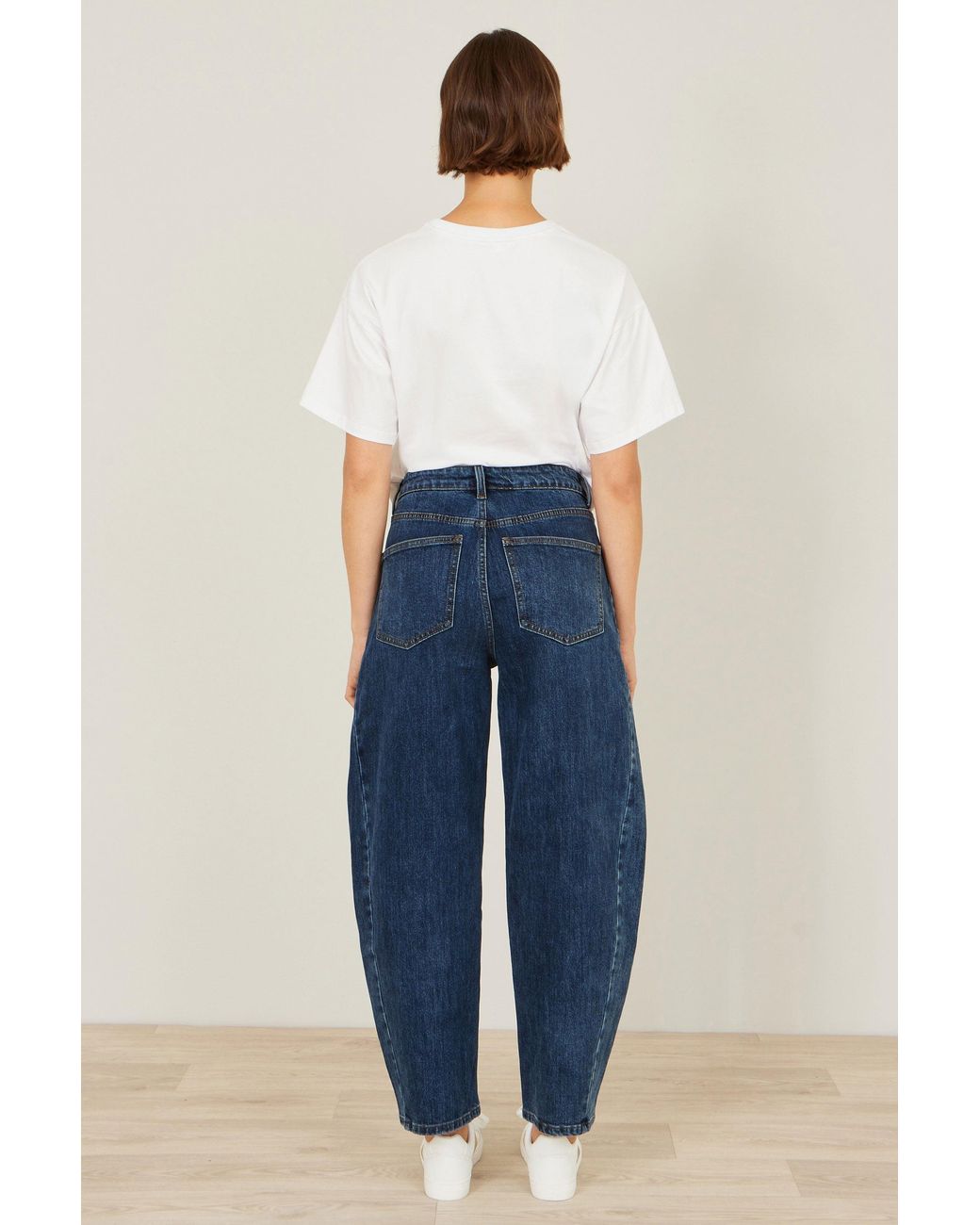 Yumi' Blue Denim Barrel Relaxed Fit Jeans