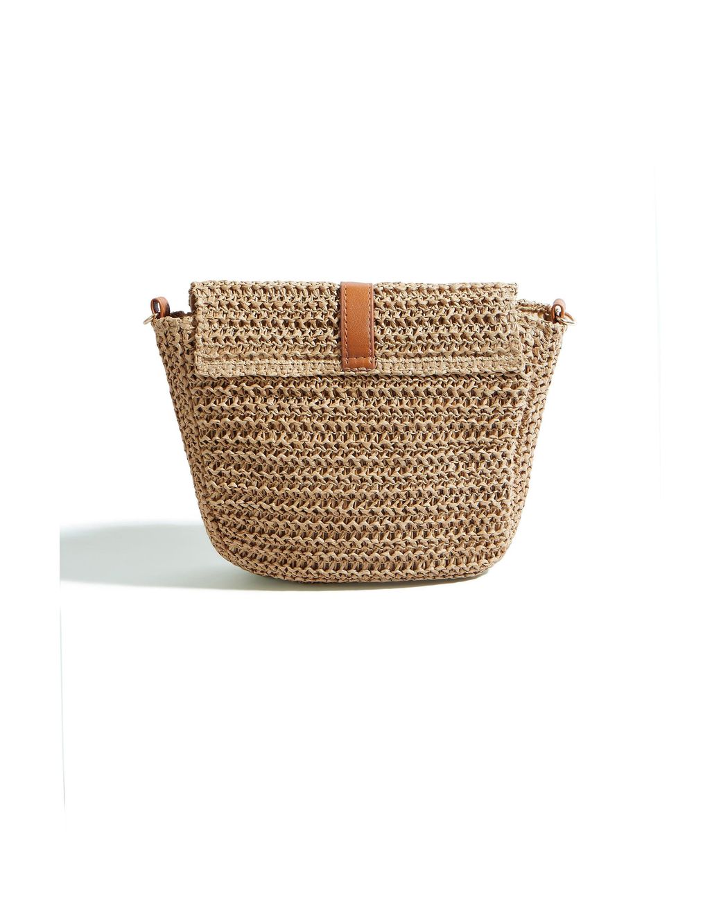 Yumi' Brown Woven Rattan Handbag With Buckle
