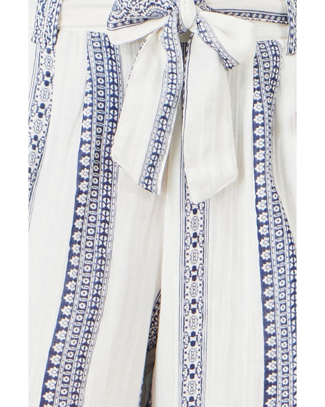 Yumi' Blue Linen Mix Cropped Trousers With Tie Belt