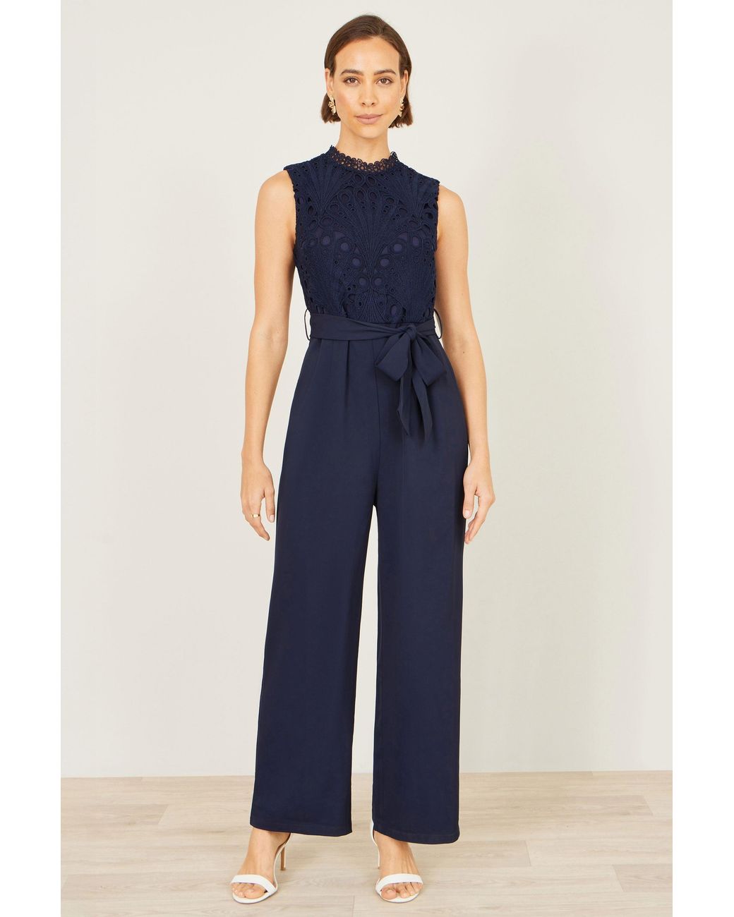 Yumi' Blue Lace Sleeveless Jumpsuit