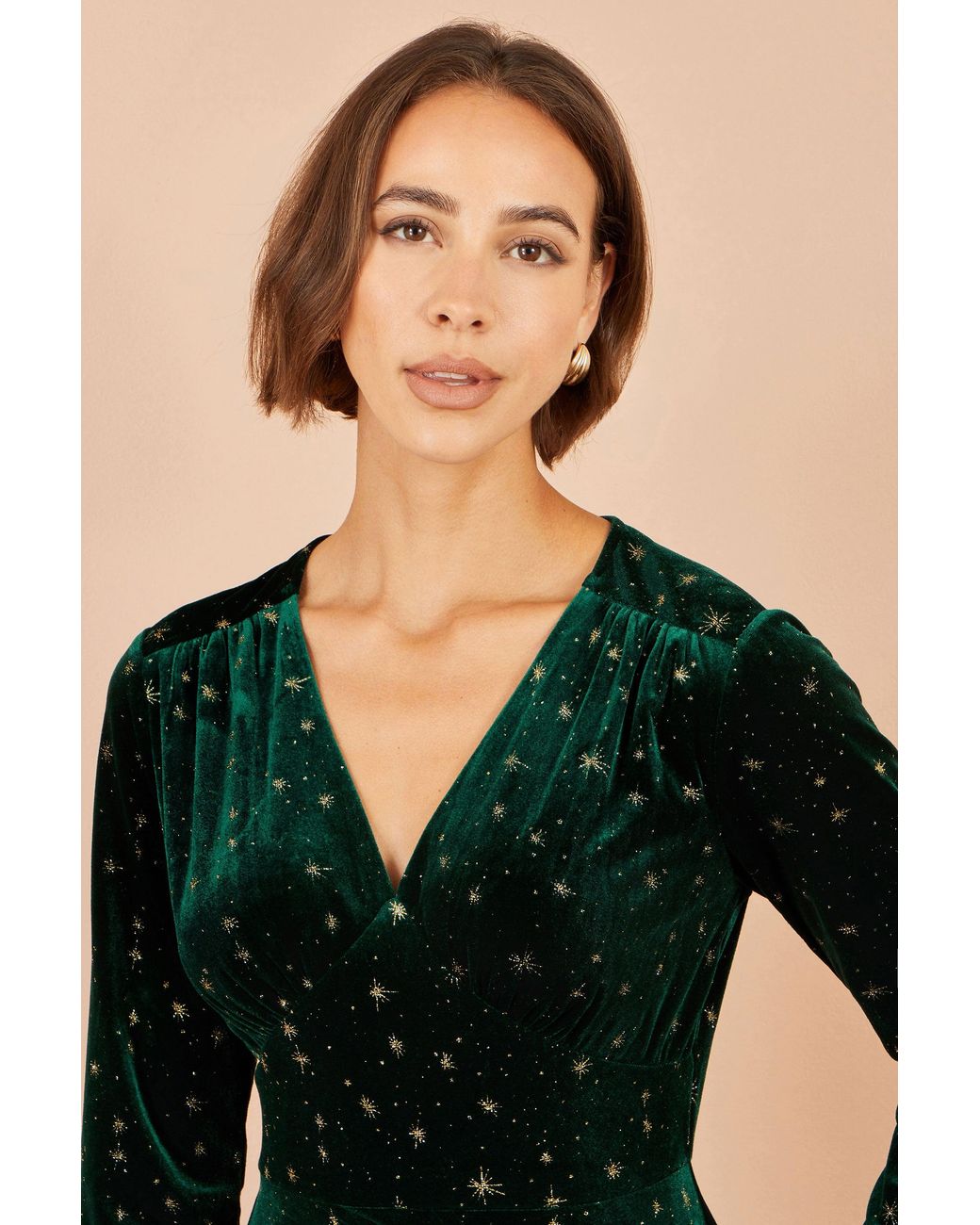 Yumi' Black Velvet Skater Dress With Foil Star Print