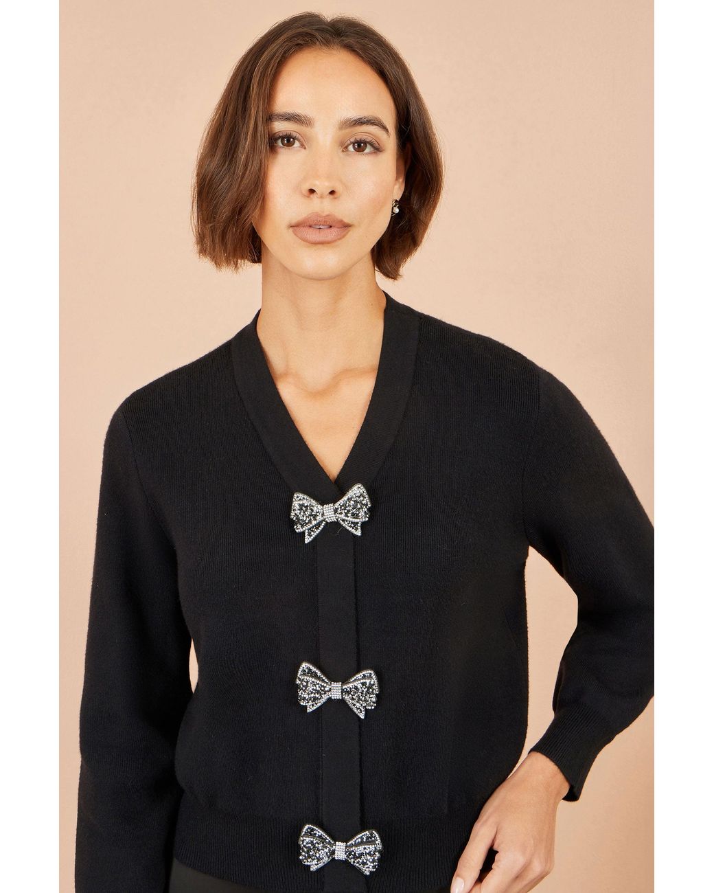 Yumi' Black Sparkle Bow Cardigan