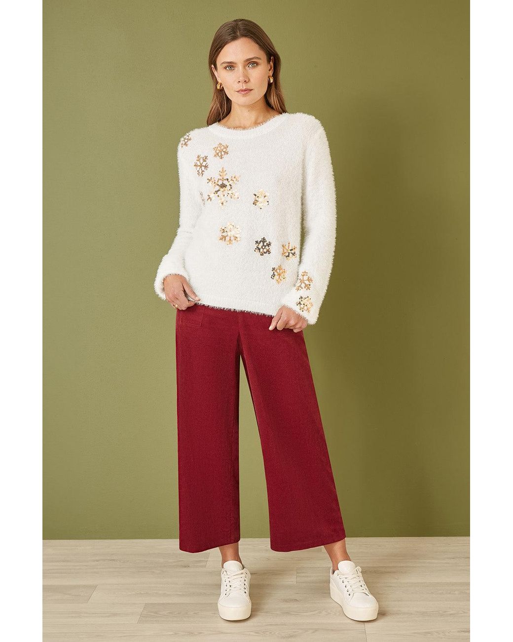 Yumi' Natural Sequin Snowflake Fluffy Jumper