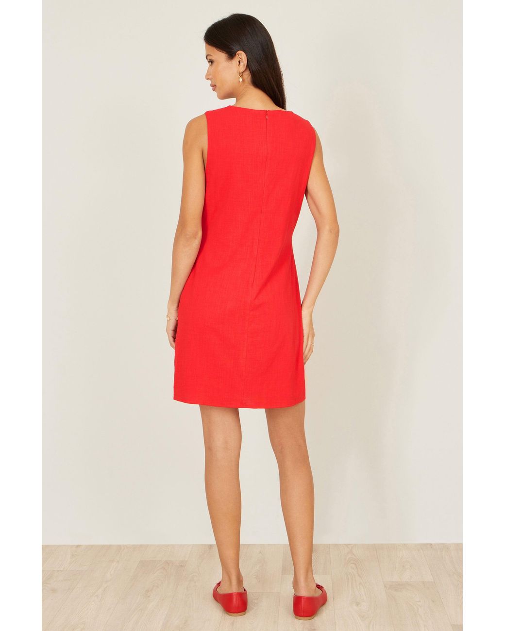 Yumi' Red Viscose Button Detail Shift Dress