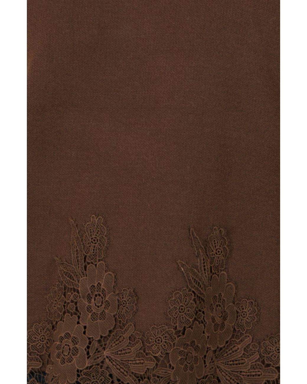 Yumi' Brown Viscose Relaxed Jumper With Lace Trim