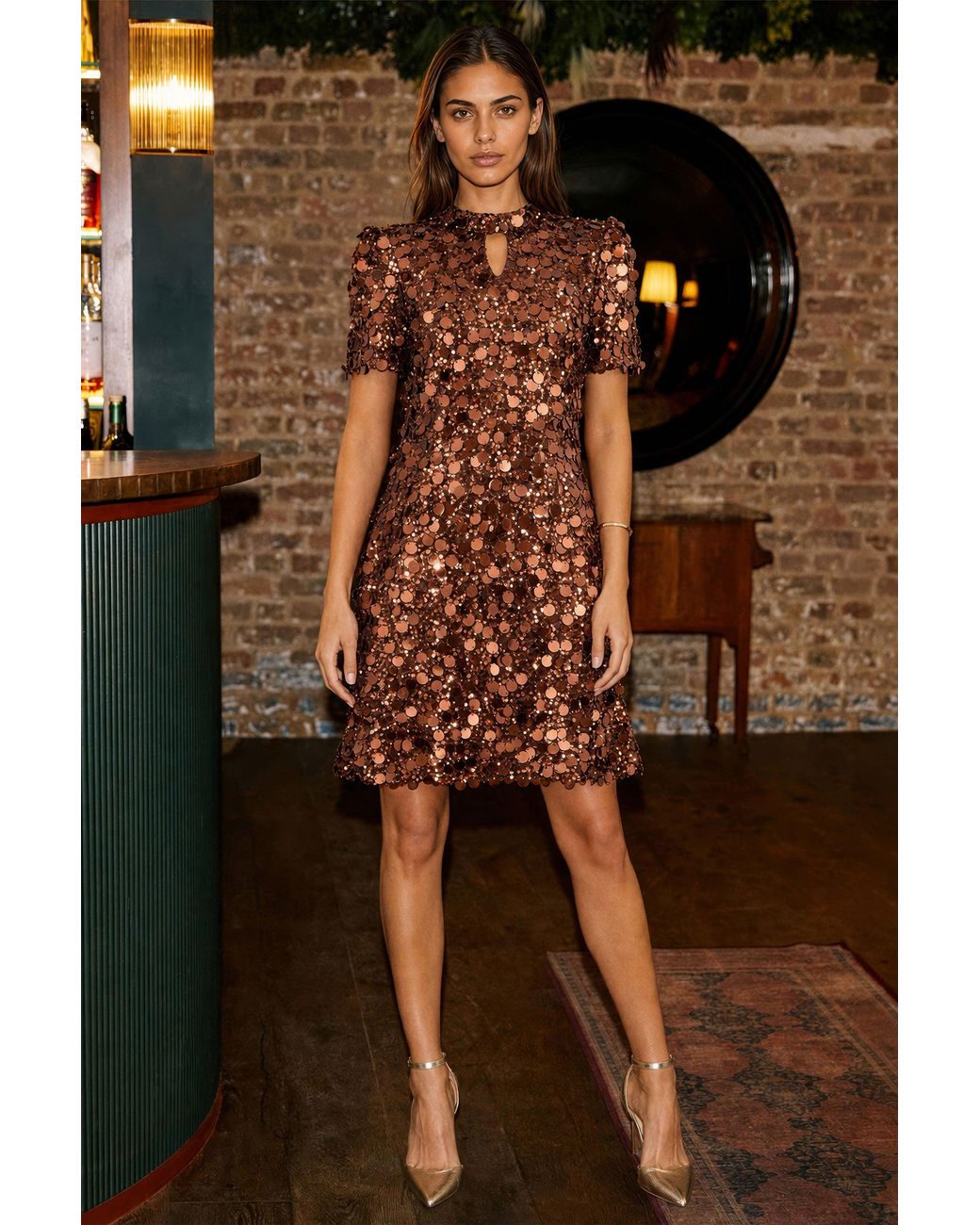 Yumi' Brown Big Sequin Tunic Dress