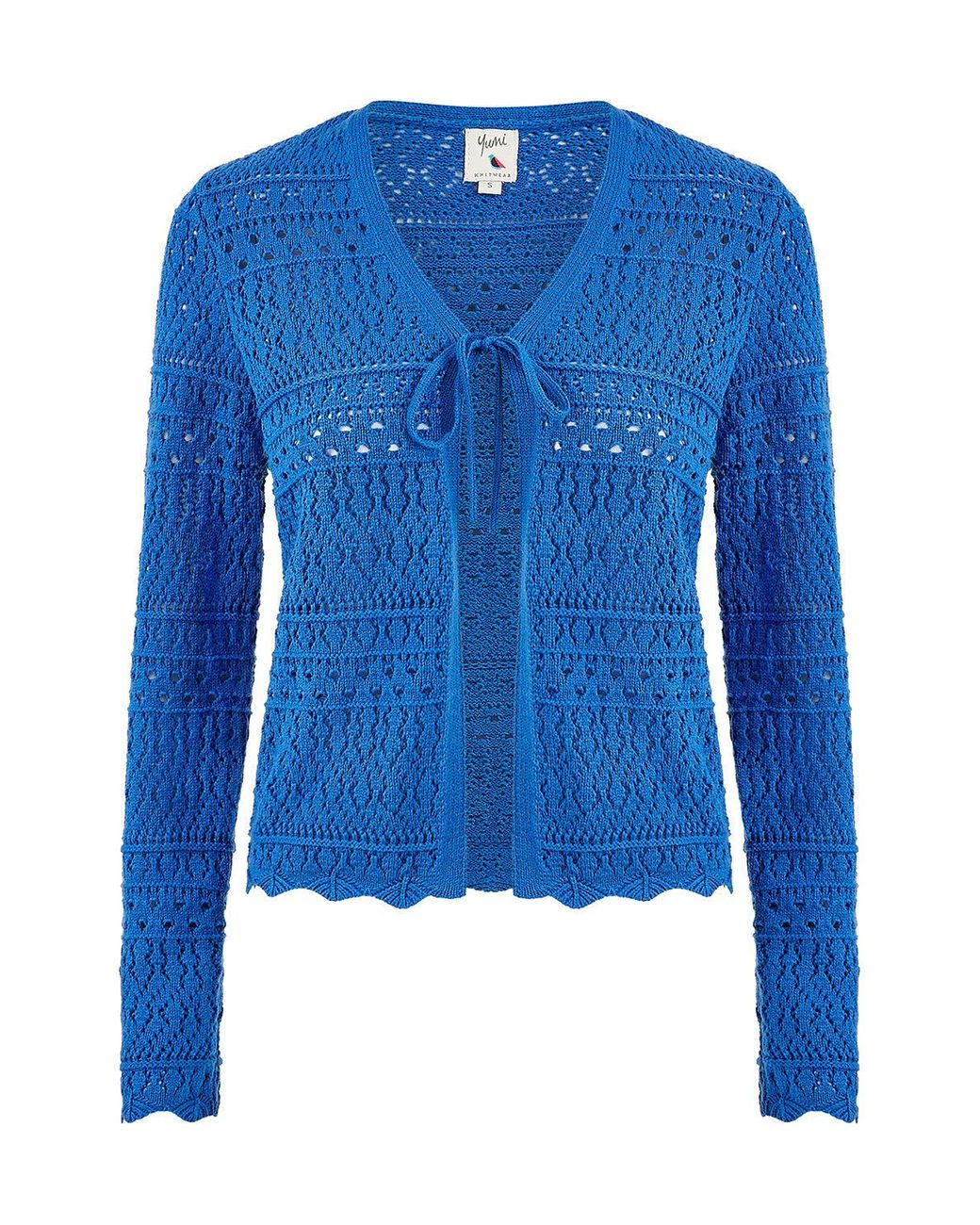 Yumi' Blue Crochet Tie Front Cardigan