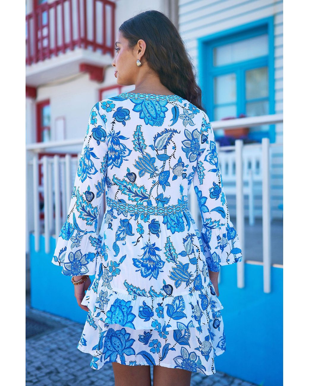 Yumi' Blue Floral Tencel Beach Tunic