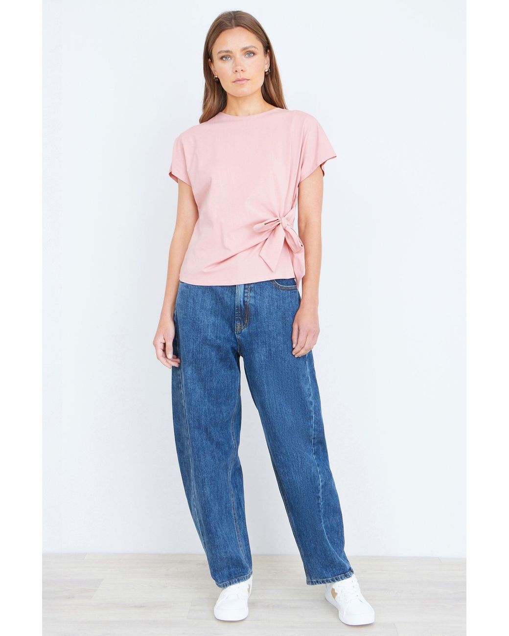 Yumi' White Cotton Jersey Top With Knot Detail