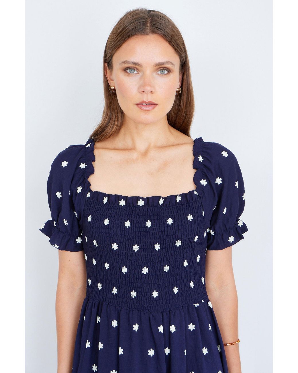 Yumi' Blue Border Hemline Smocked Maxi Dress