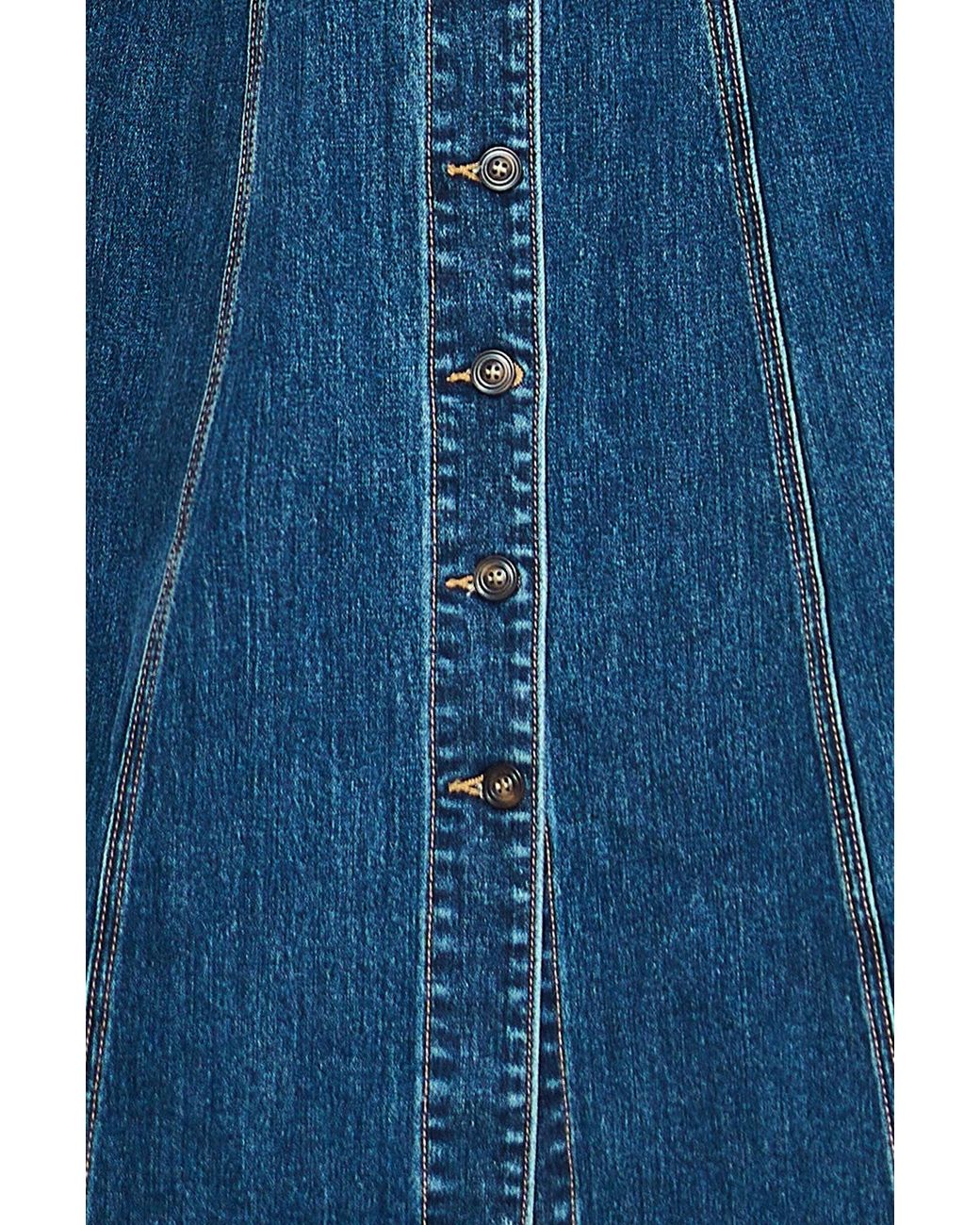 Yumi' Blue Stretch Denim Panel Fitted Dress