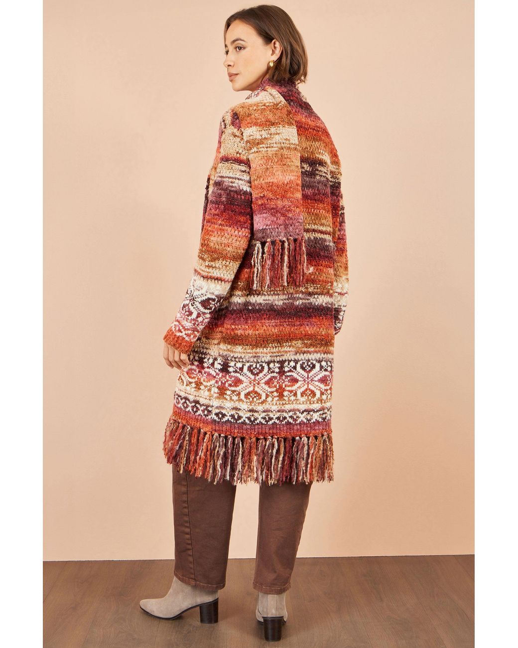 Yumi' Orange Boucle Soft Long Cardigan With Scarf
