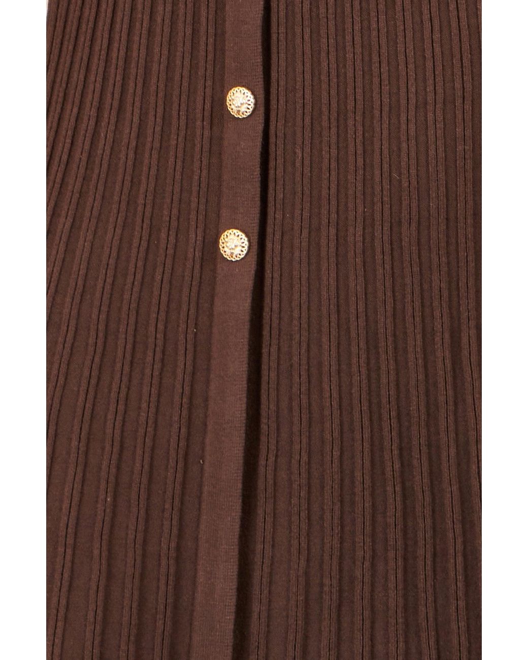 Yumi' Brown Viscose Knitted Midi Ribbed Dress