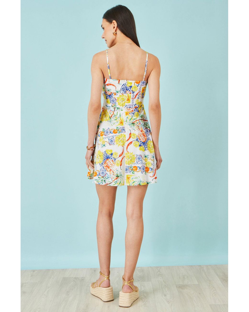 Yumi' Multicolor Mediterranean Print Cotton Mini Sun Dress