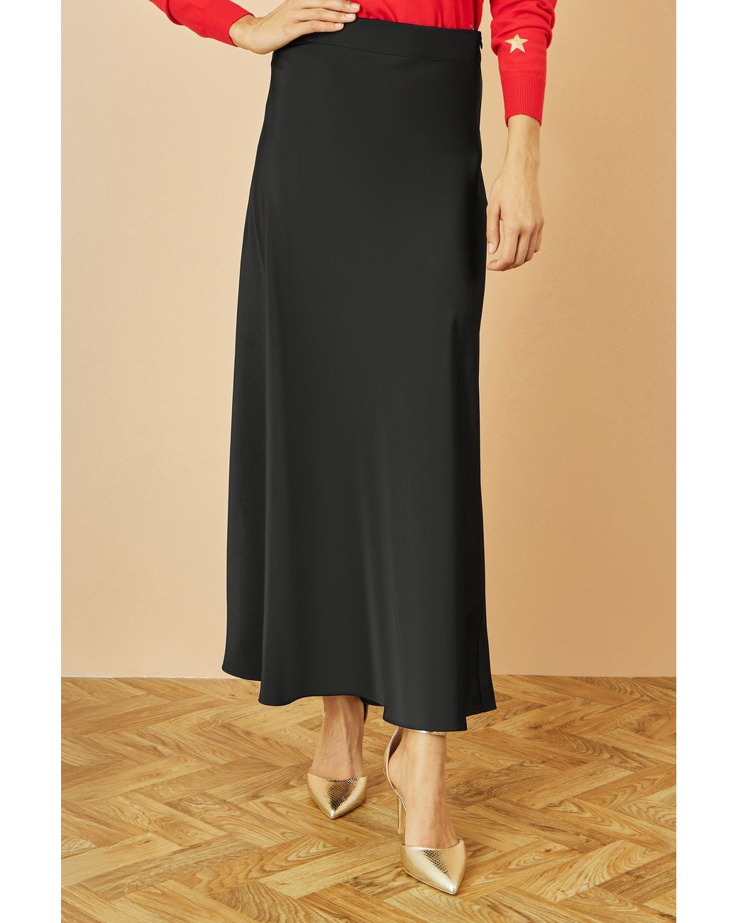 Yumi' Blue Satin Midi Skirt