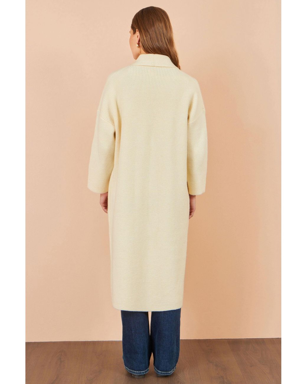 Yumi' Natural Knitted Maxi Cardigan With Pockets