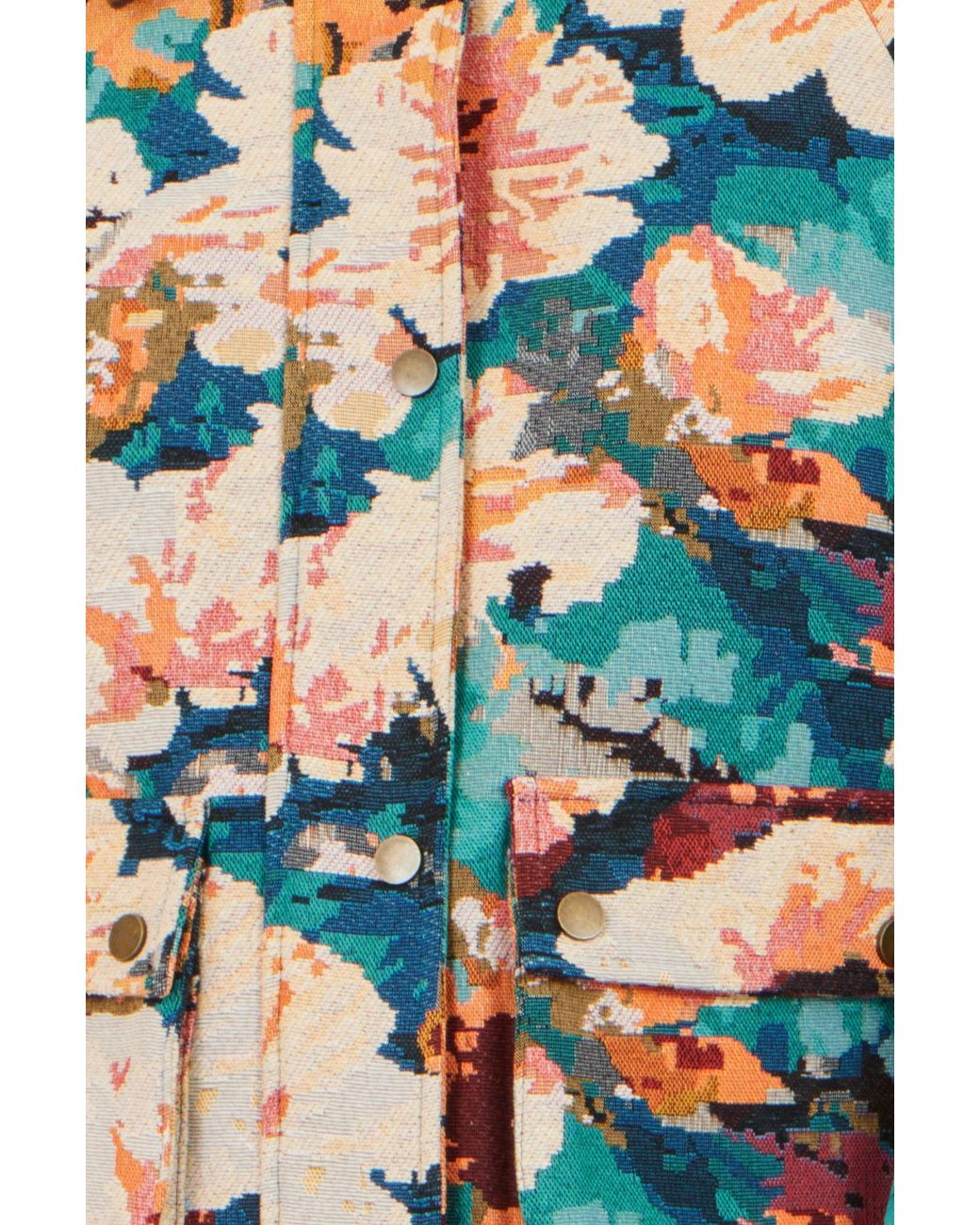 Yumi' Blue Multicolour Floral Woven Bomber Jacket