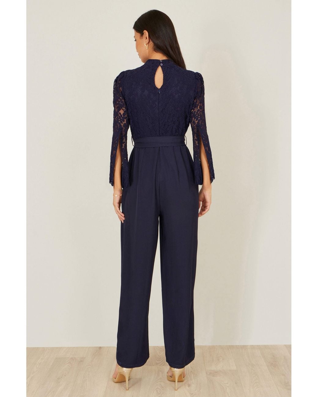 Yumi' Blue Lace Applique Jumpsuit