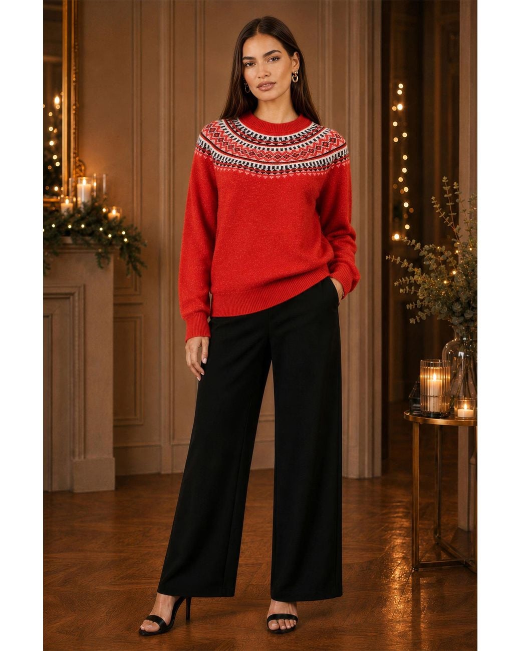 Yumi' Red Relaxed Fairisle Jumper