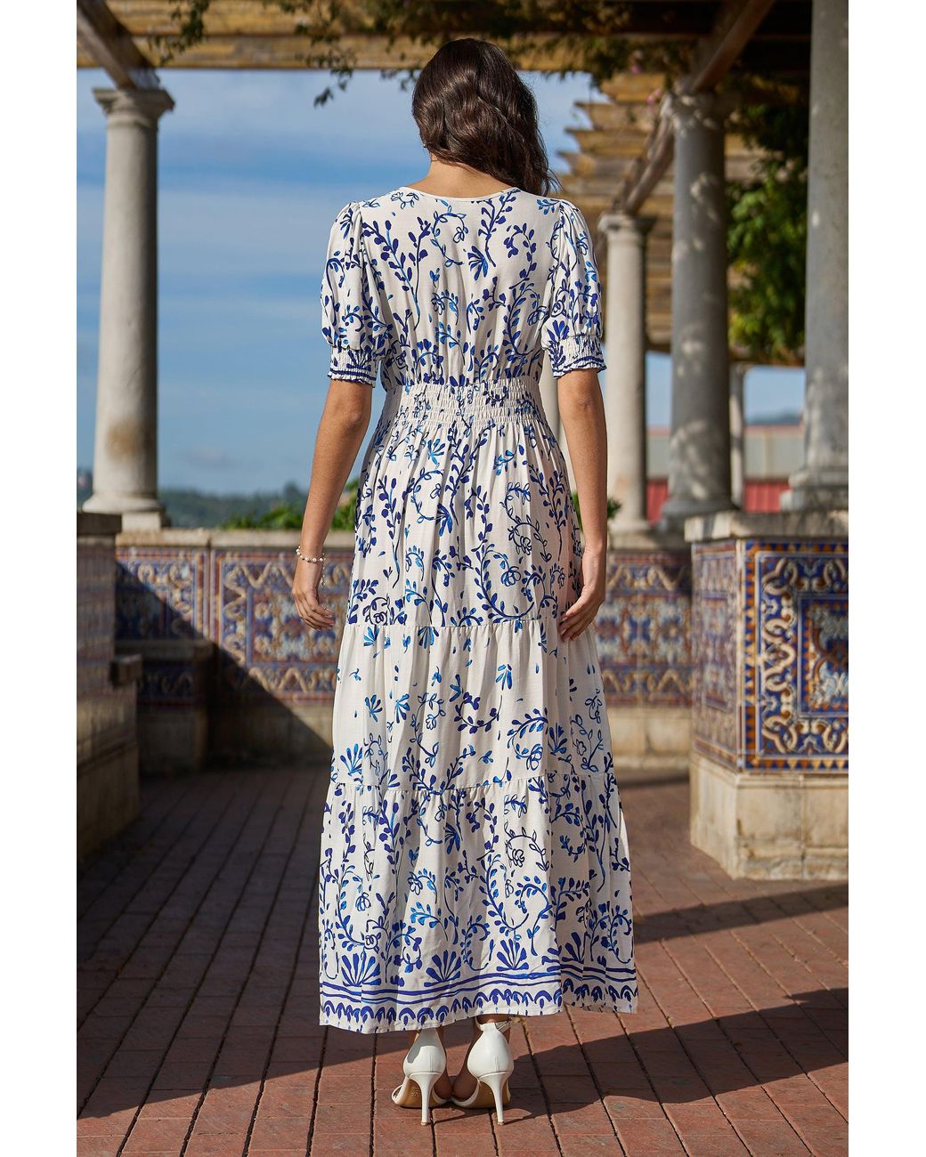 Yumi' Blue Border Print Maxi Dress