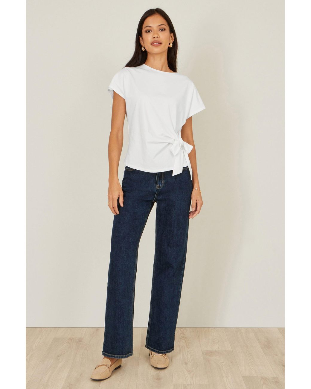 Yumi' White Cotton Jersey Top With Knot Detail