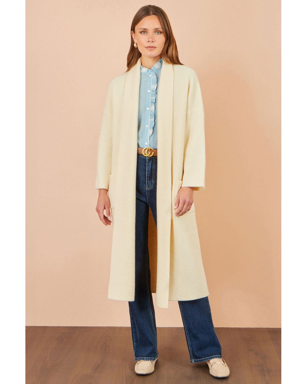 Yumi' Natural Knitted Maxi Cardigan With Pockets