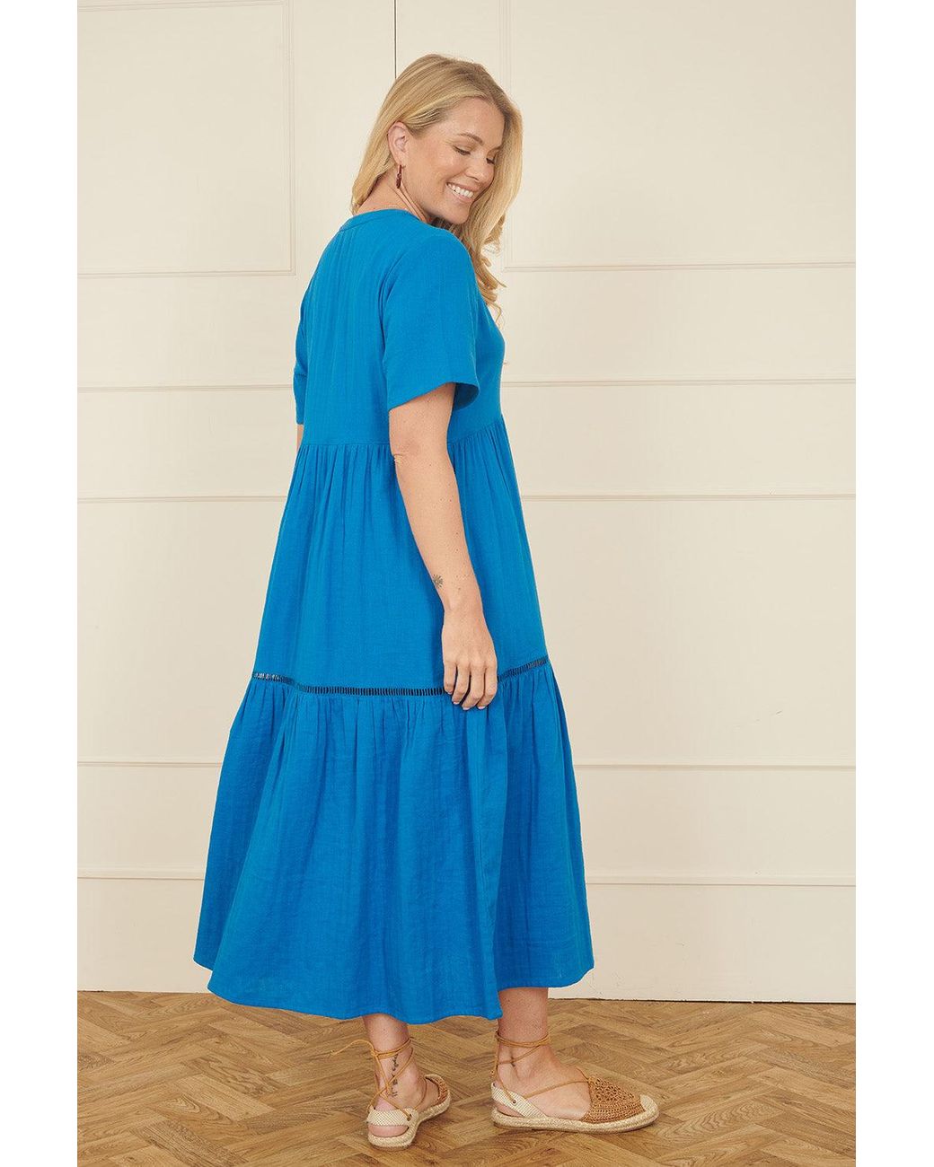 Yumi' Blue Double Cotton Long Kaftan
