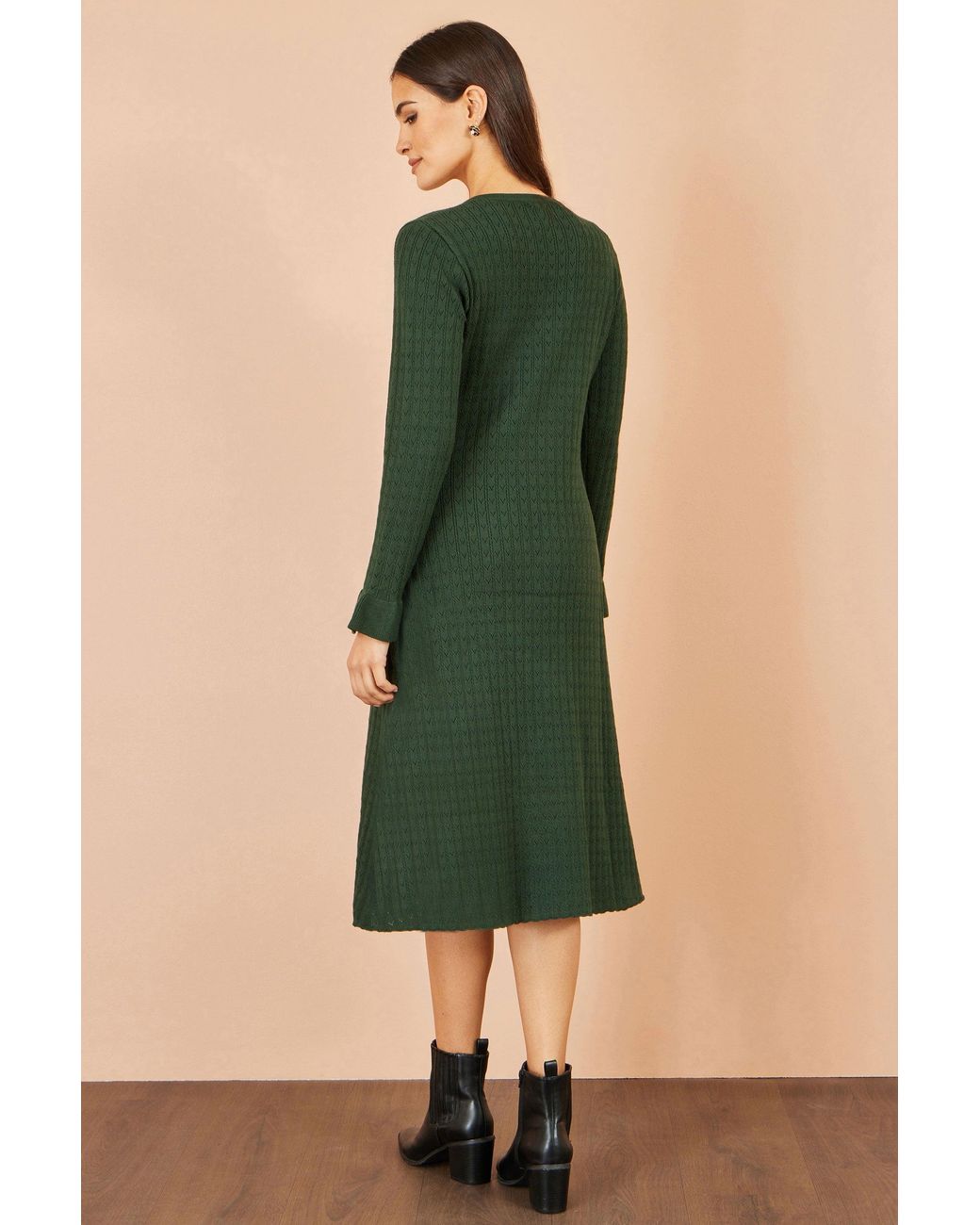 Yumi' Green Viscose Knitted Midi Dress With Buttons