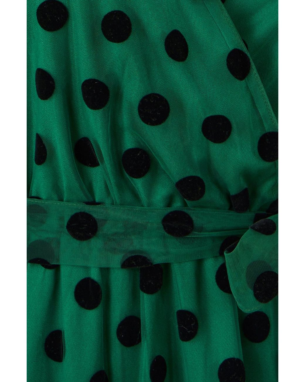 Yumi' Green Spot Mesh Wrap Midi Skater Dress