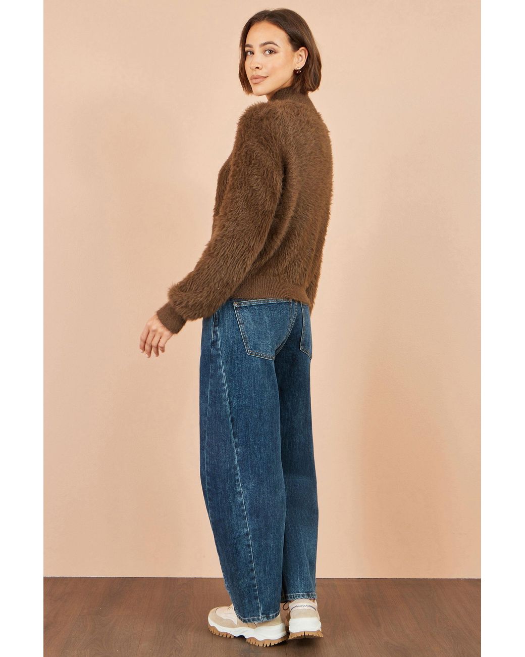 Yumi' Blue Eyelash Zip Knitted Jacket