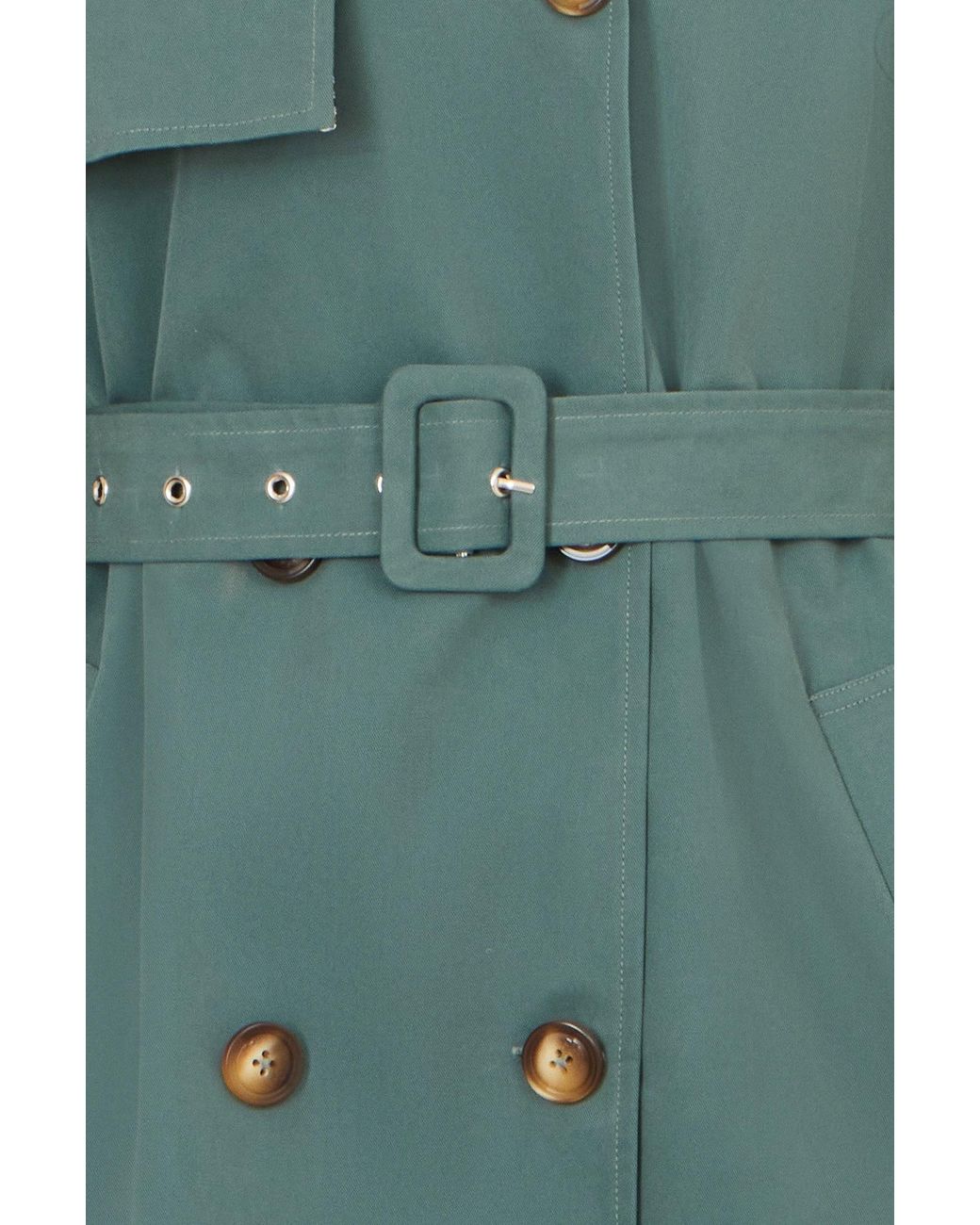 Yumi' Green Belted Trench Coat With Check Lining