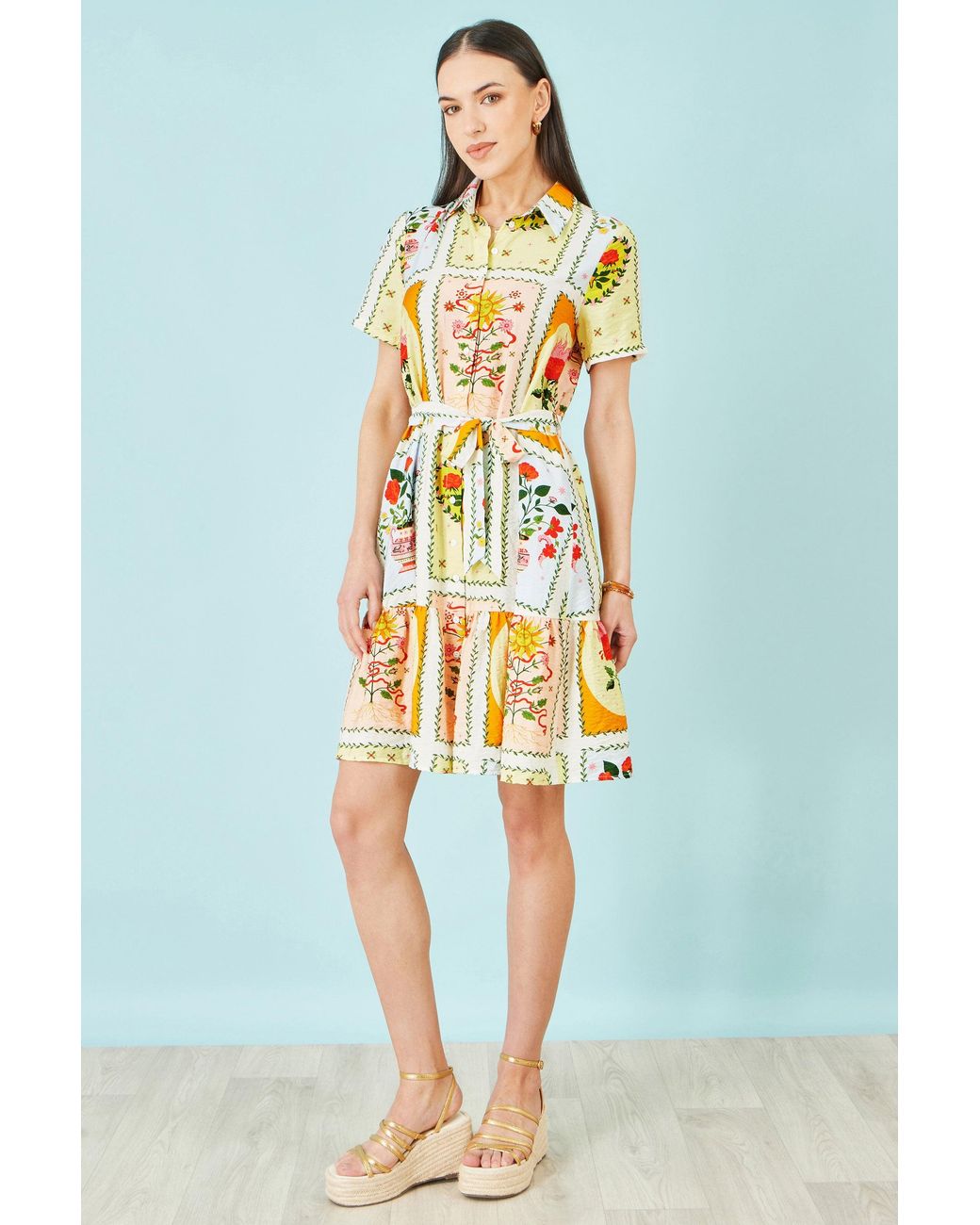 Yumi' Multicolor Multicolour Sun Patchwork Print Shirt Dress
