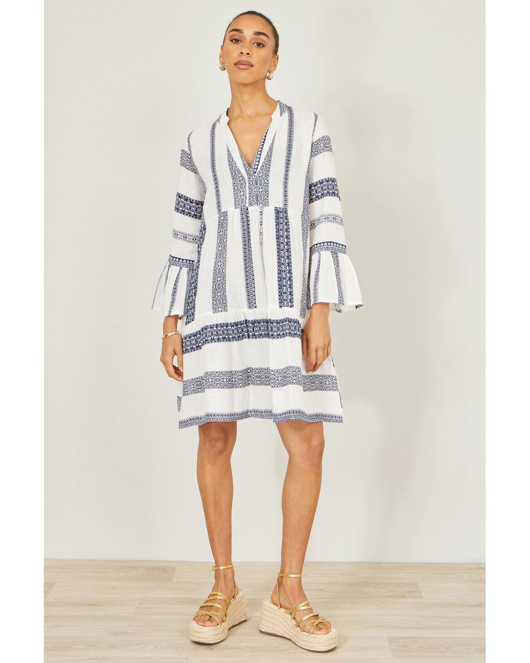 Yumi' White Cotton Stripe Tunic