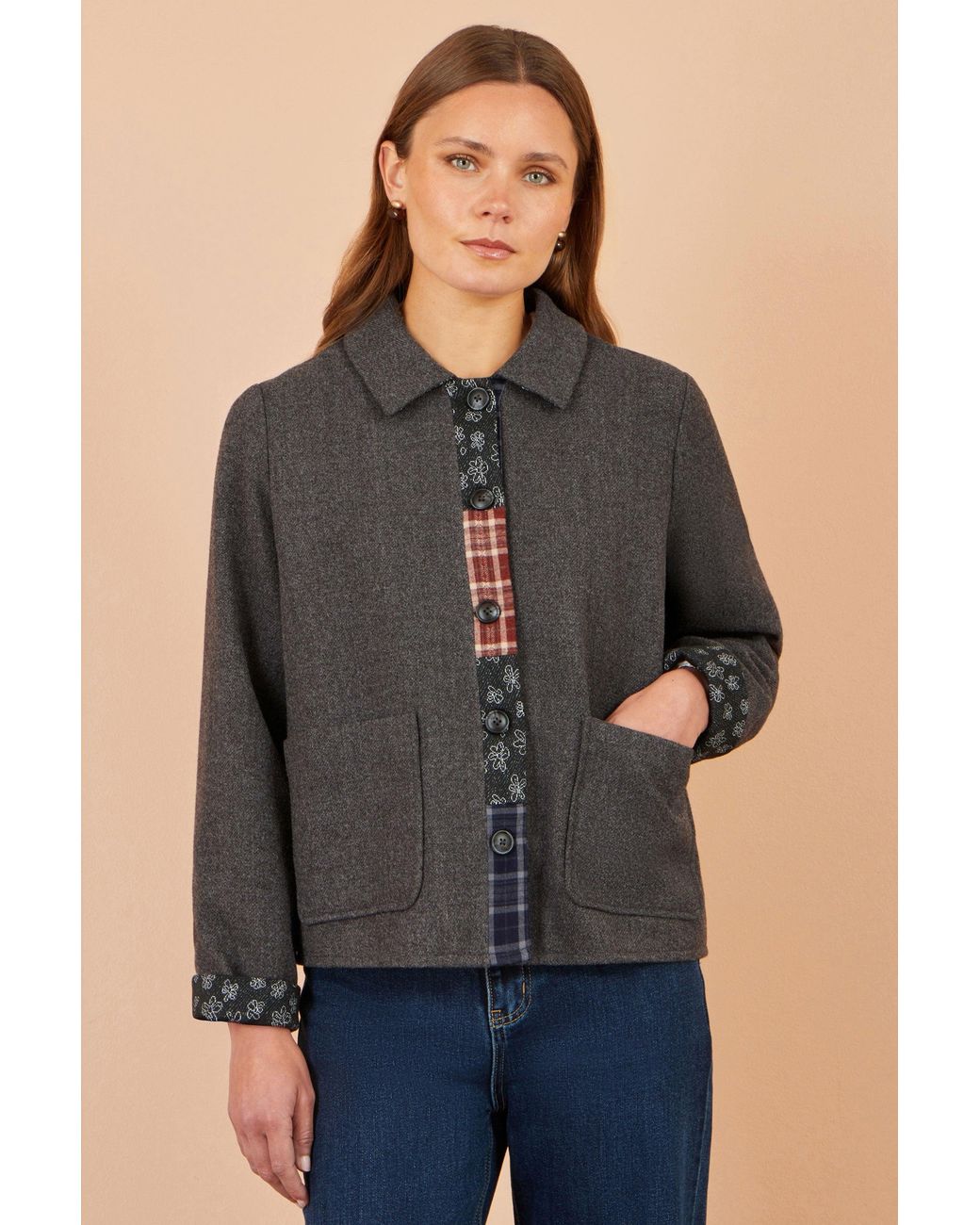 Yumi' Black Patchwork Boxy Jacket