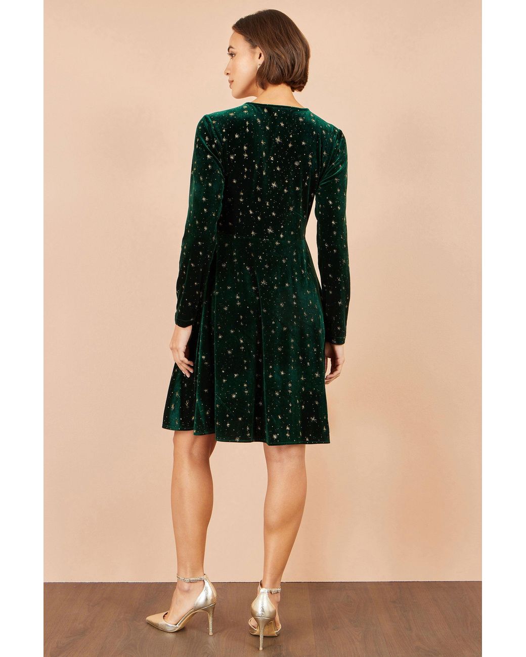 Yumi' Black Velvet Skater Dress With Foil Star Print