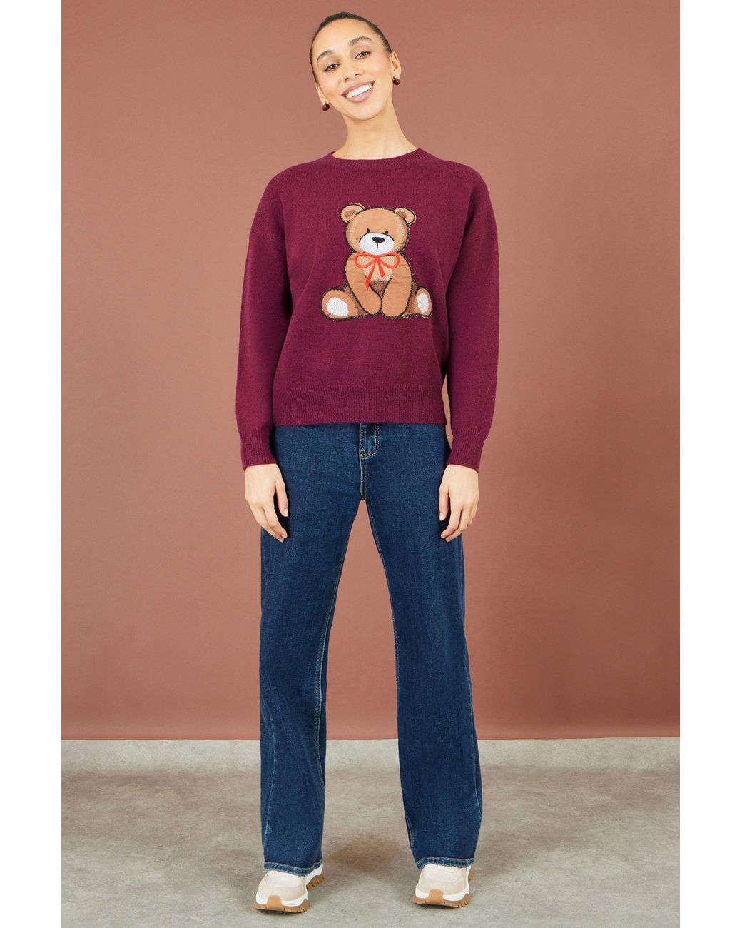 Yumi' Purple Teddy Bear Relaxed Jumper