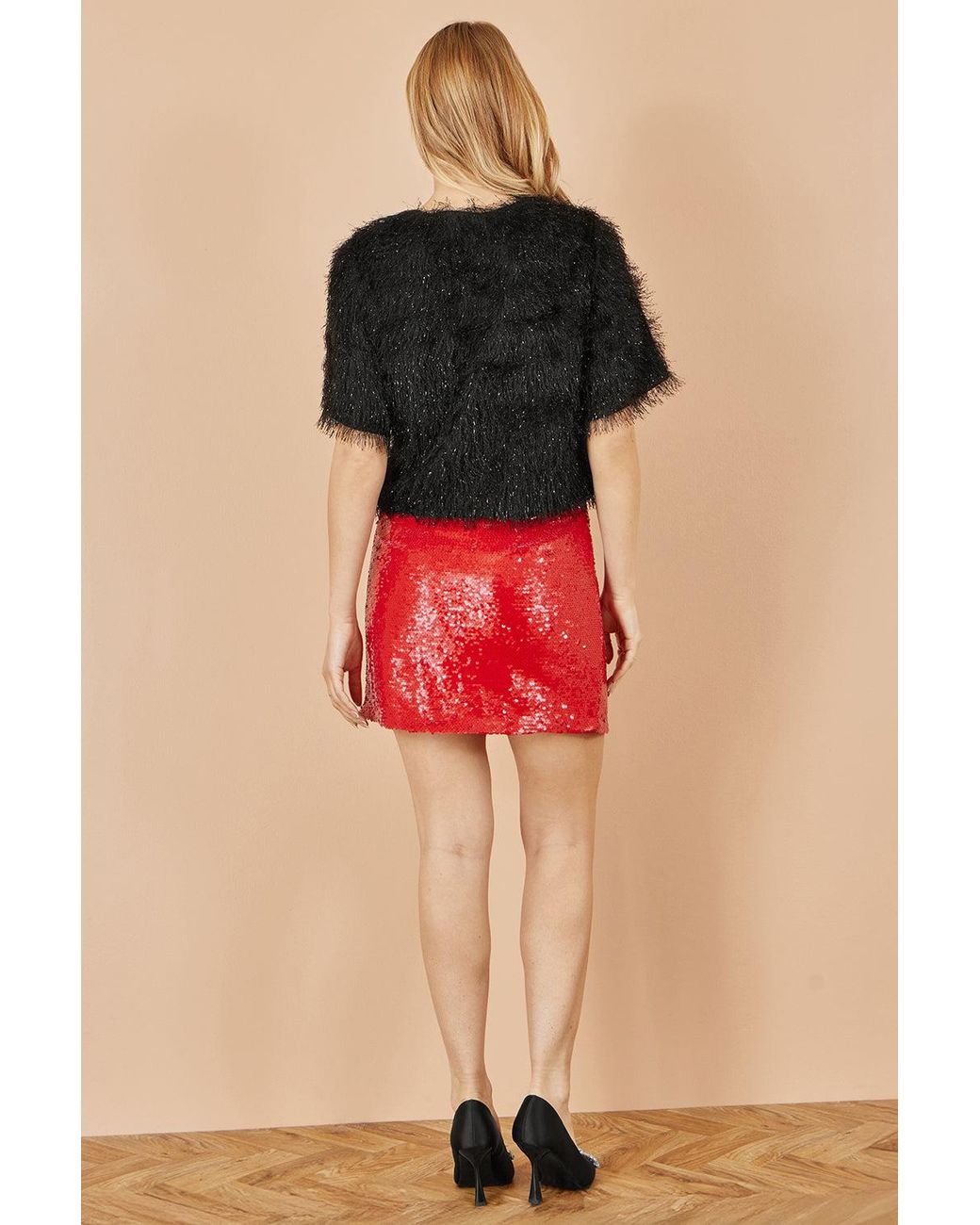 Yumi' Red Sequin Mini Skirt