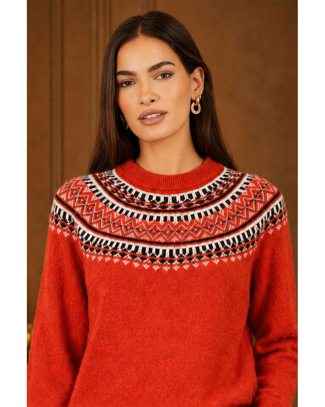 Yumi' Red Relaxed Fairisle Jumper