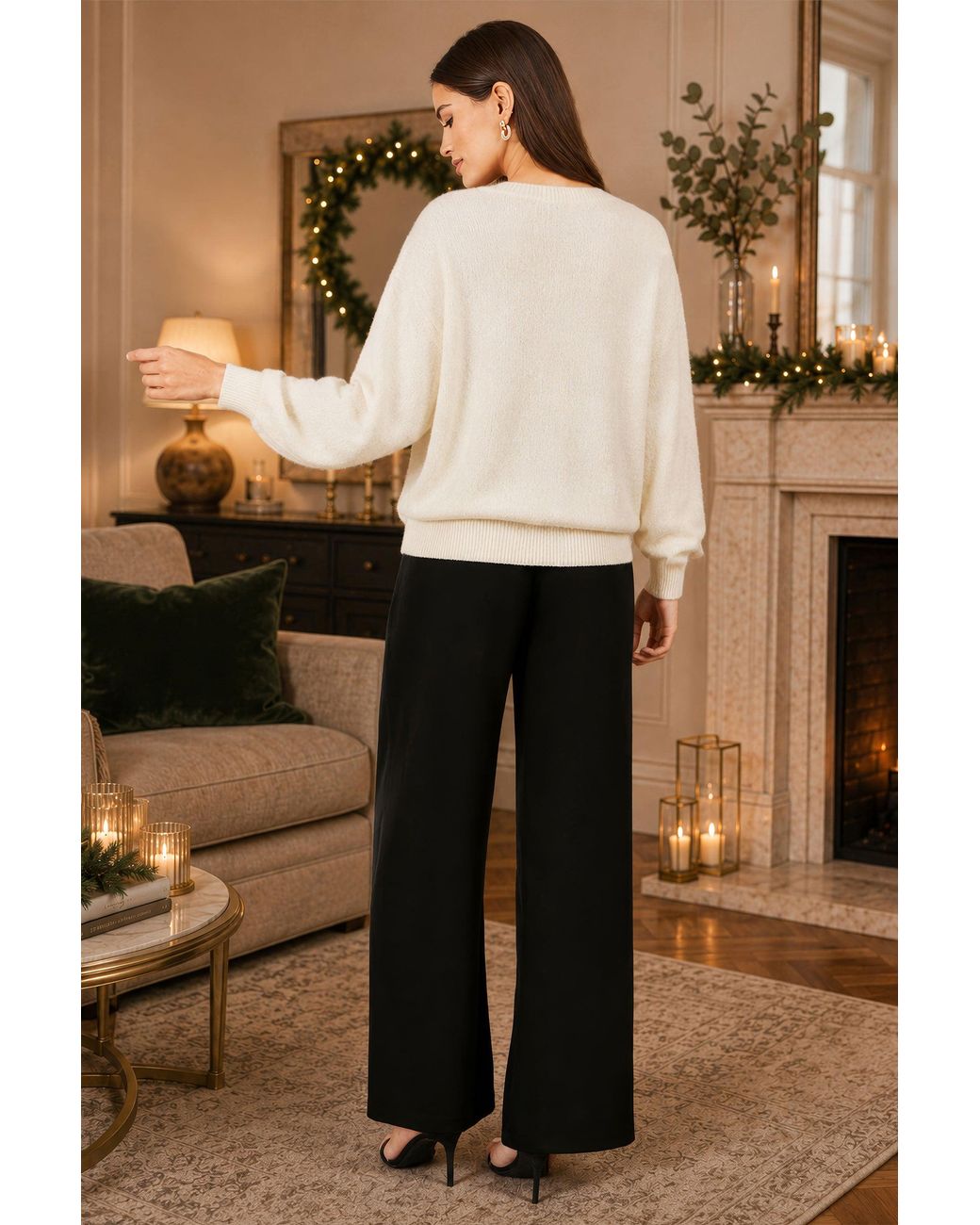 Yumi' Natural Sequin Bow Relaxed Jumper