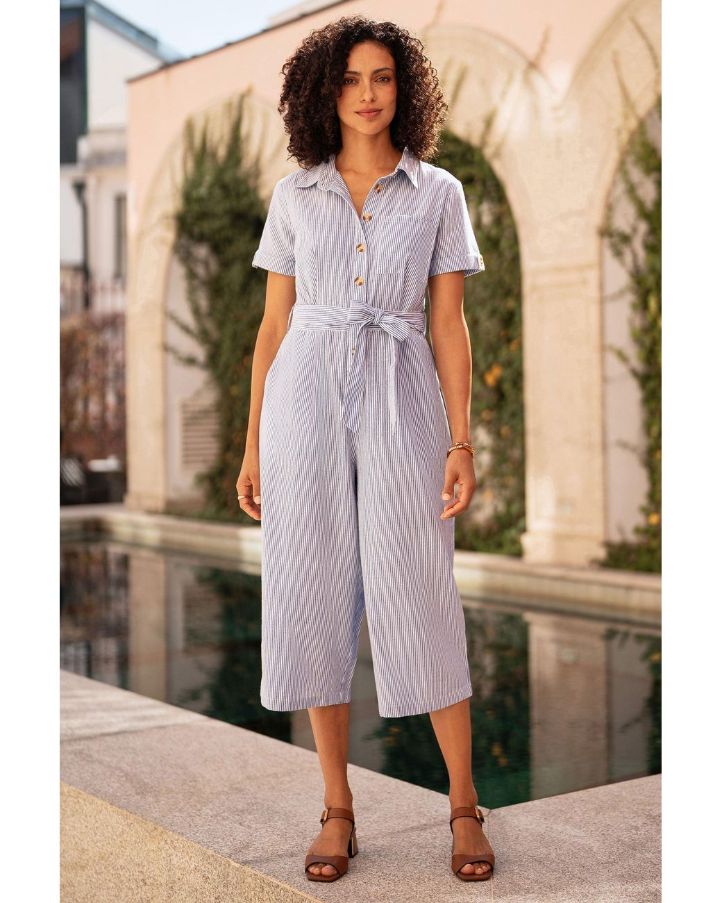 Yumi' Black Pinstripe Cotton Jumpsuit