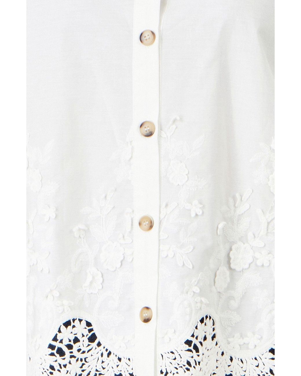 Yumi' White Cotton Lace Border Shirt
