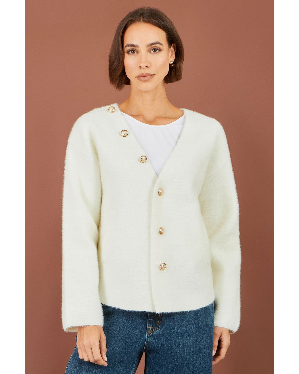 Yumi' Blue Eyelash Knit Jacket With Scarf