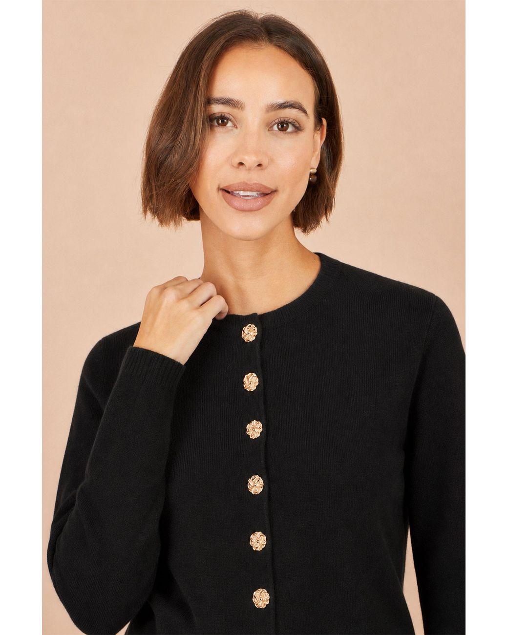 Yumi' Black Knitted Fitted Peplum Cardigan