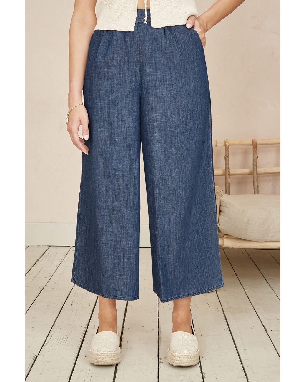Yumi' Blue Chambray Denim Culottes