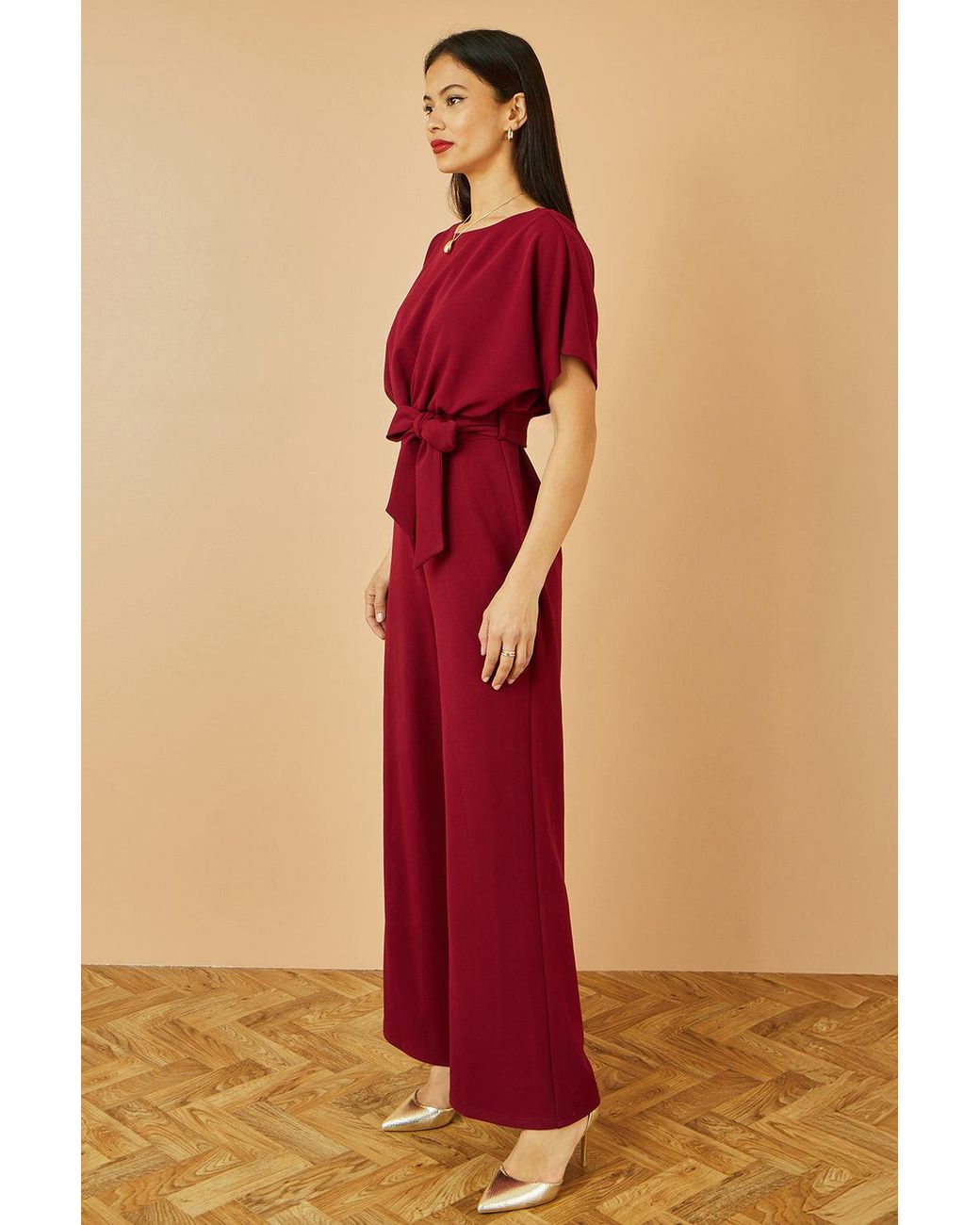 Yumi' Red Batwing Stretch Jumpsuit