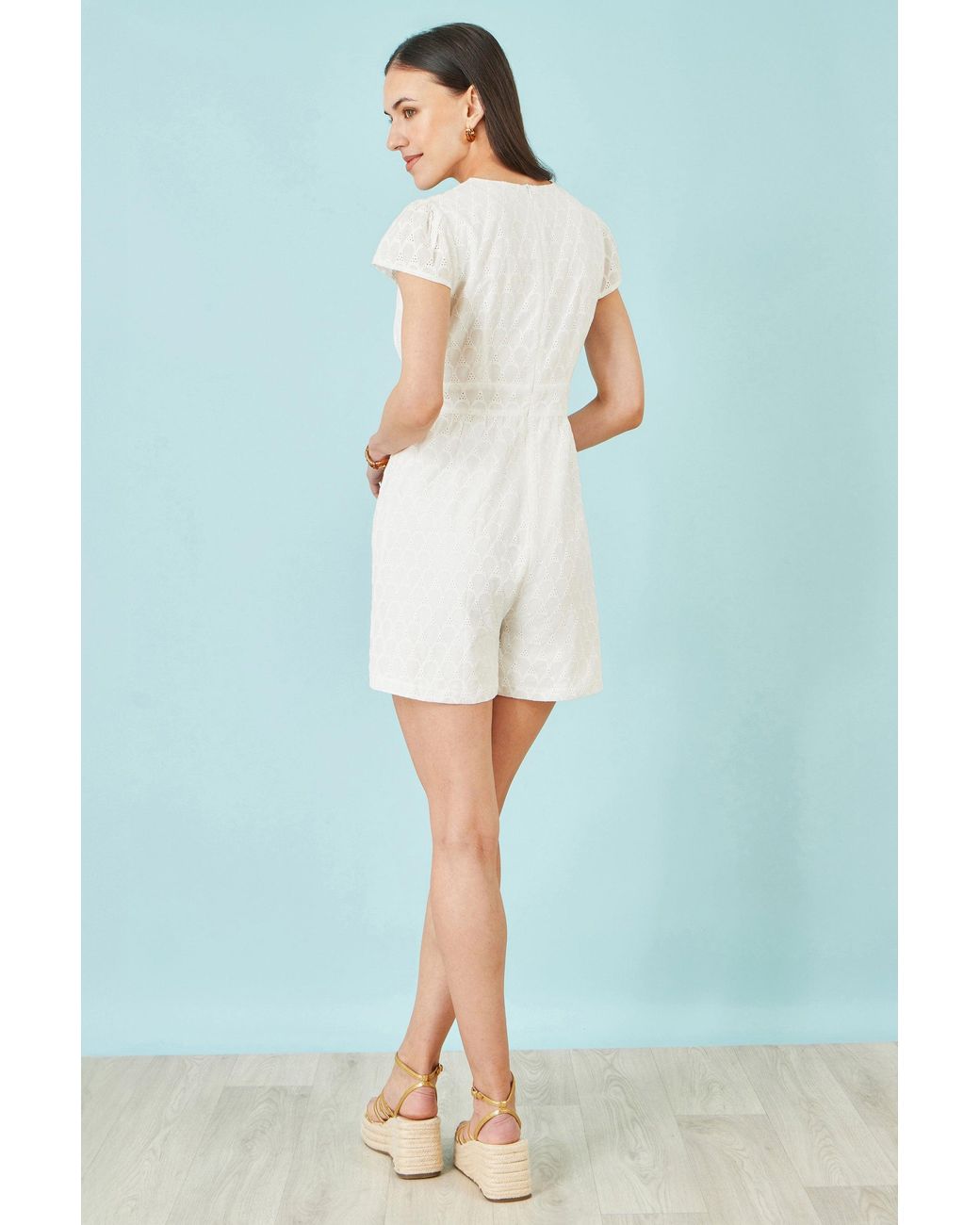 Yumi' White Cotton Broderie Anglaise Playsuit