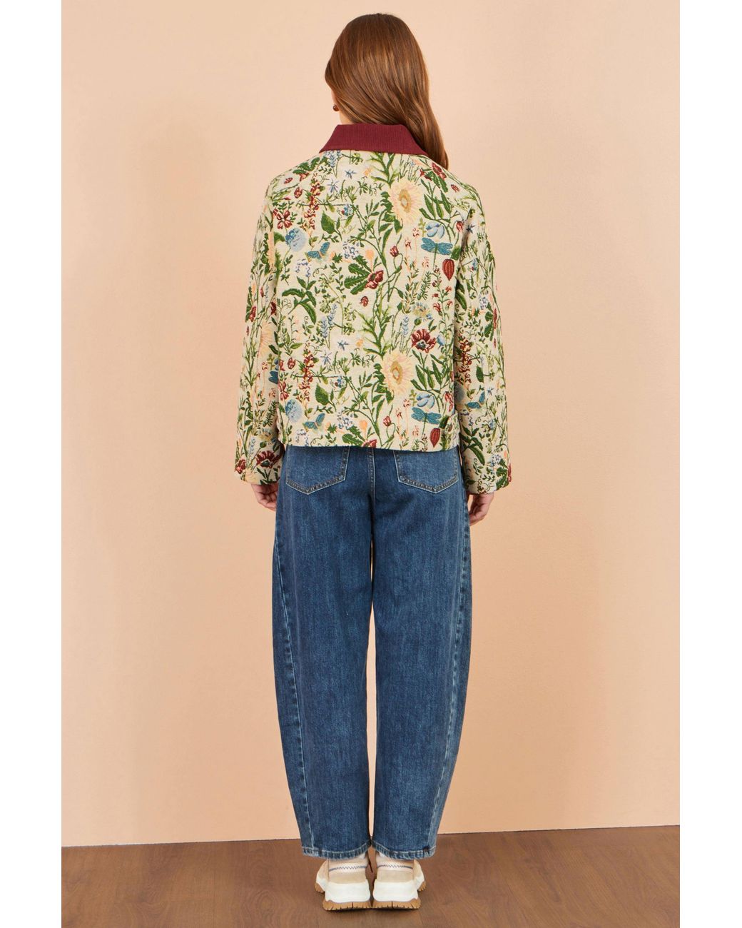 Yumi' Green Botanical Woven Bomber Jacket